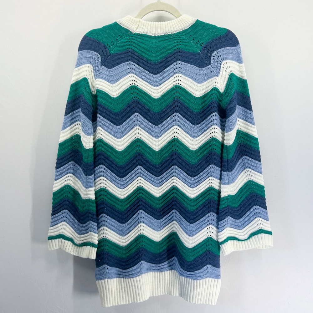 Tuckernuck Hyacinth House Beatriz Aqua Wavy Stripe Bell Sleeve Sweater Dress XXS - Picture 6 of 8
